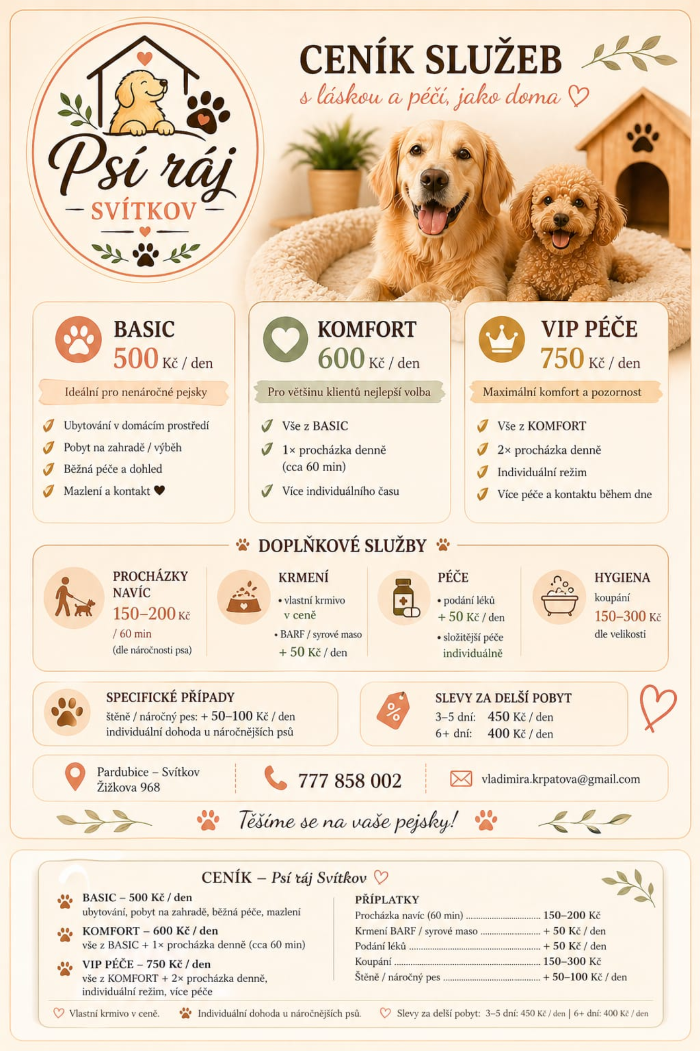 Ceník služeb Psí ráj Svítkov